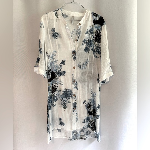 LAVENA Floral Button-down Blouse/Cover-up - Picture 1 of 3